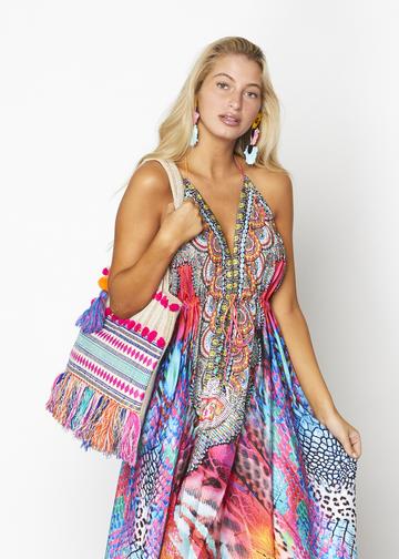 645 Vestido halter hawaii multicolor