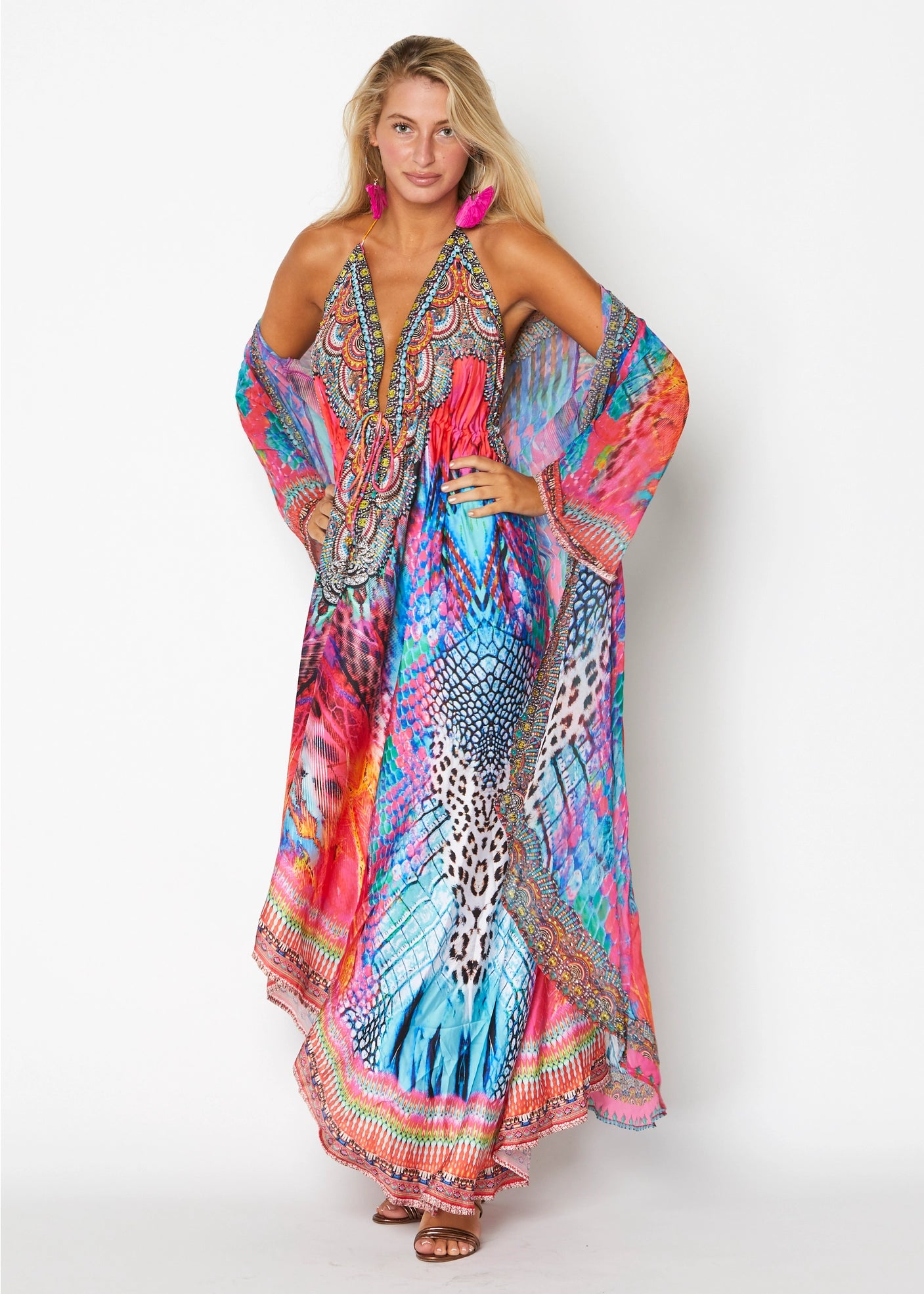 645 Vestido halter hawaii multicolor
