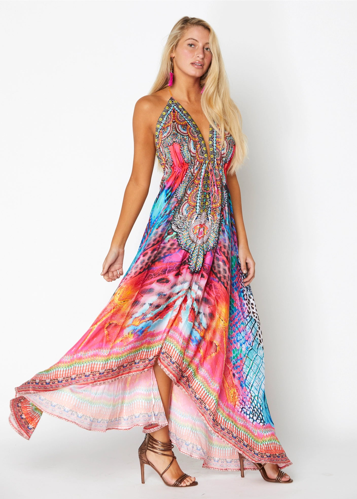 645 Vestido halter hawaii multicolor