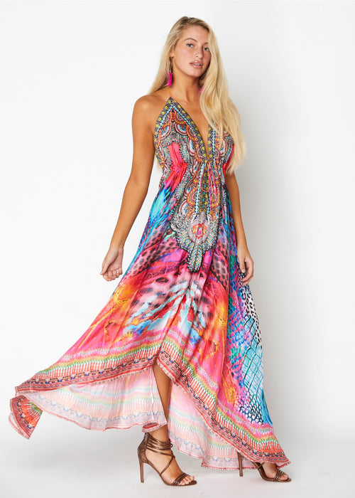 645 Vestido halter hawaii multicolor