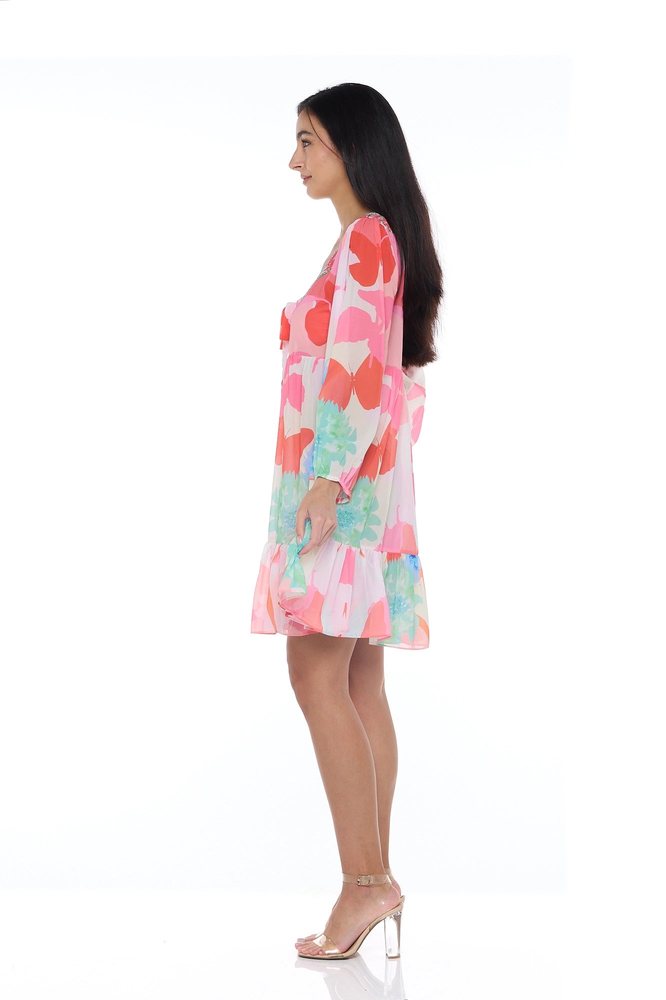 Vestido escalonado en color agua (vestido corto)
