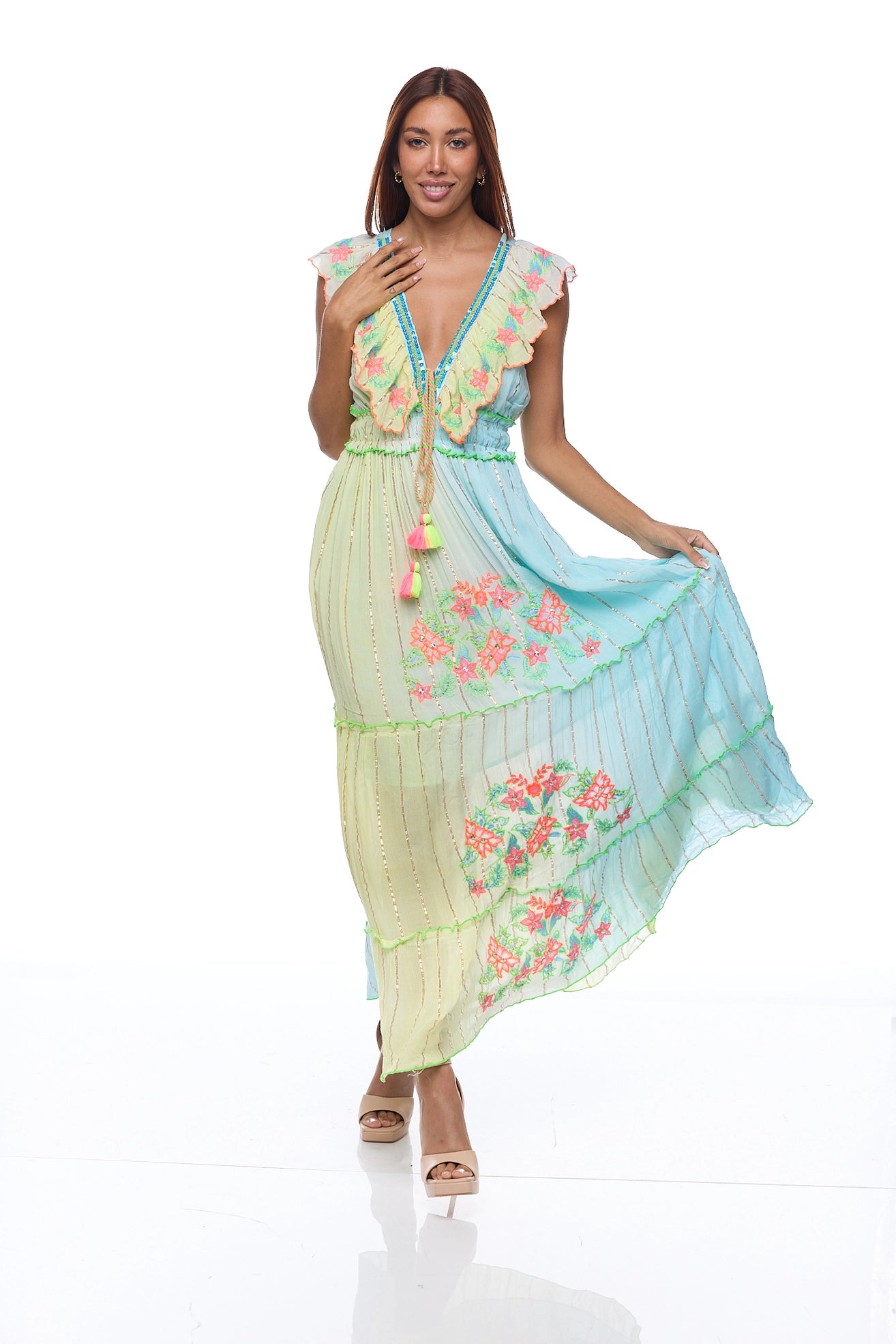 Vestido de algodón con encaje R-105